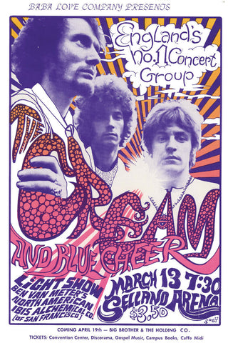 Cream and Blue Cheer Concert Poster (1968)