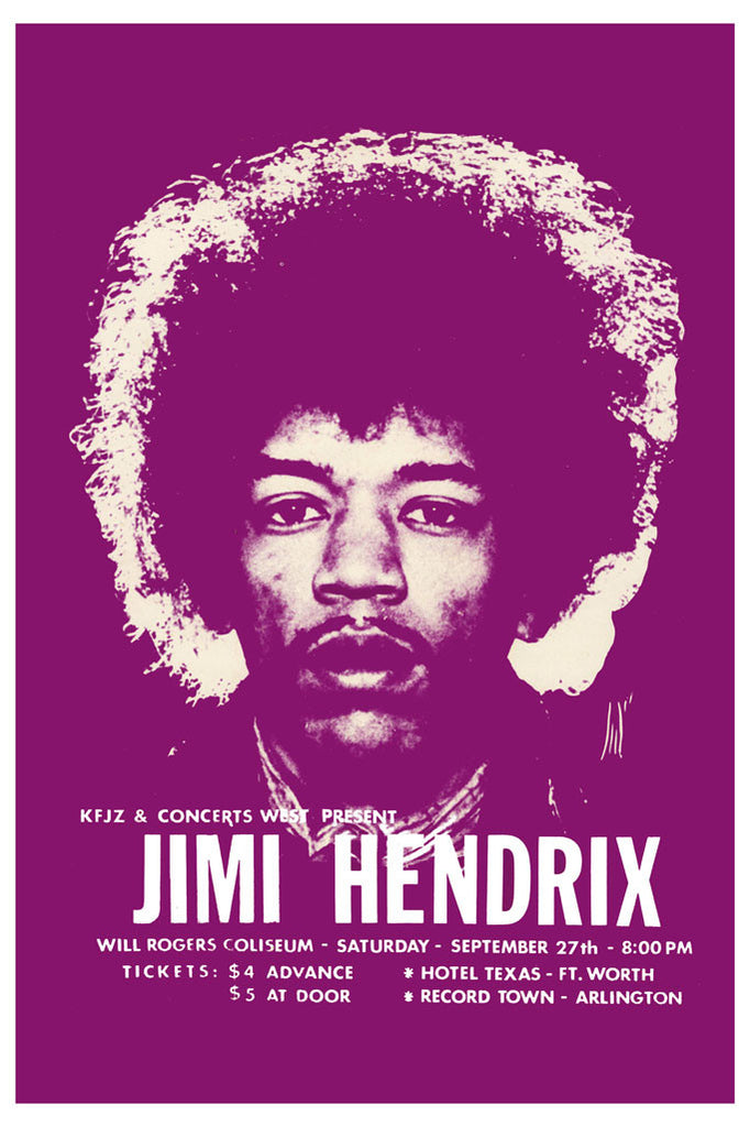 Jimi Hendrix at Fort Worth Texas Concert Poster (1969)