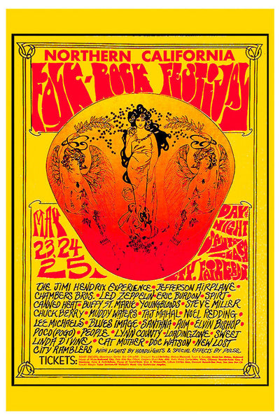 Jimi Hendrix & Led Zeppelin at Folk-Rock Festival Poster (1969)